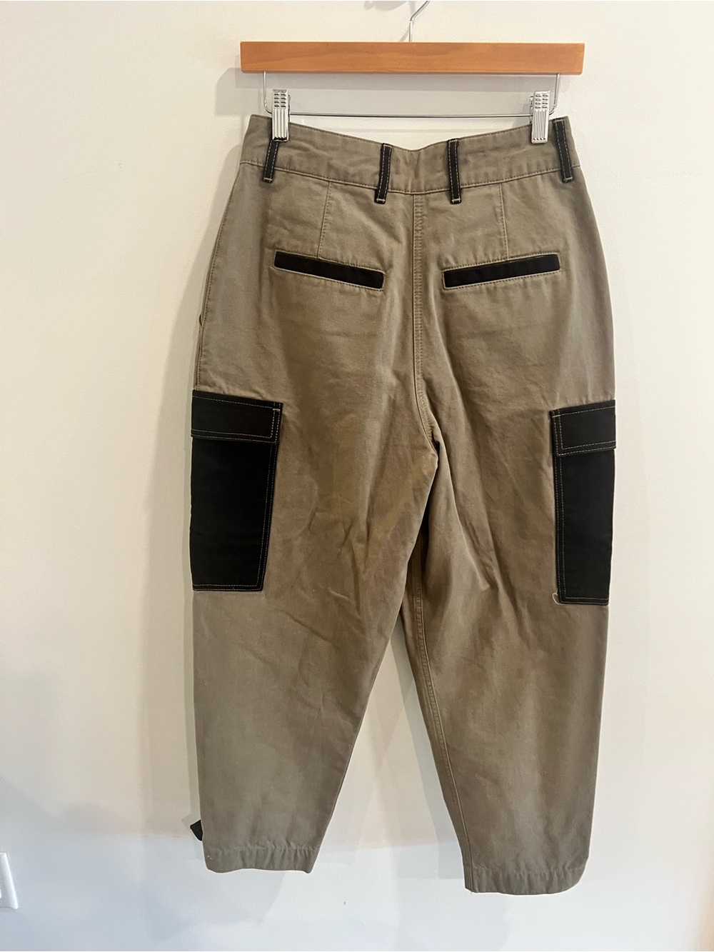 Khaki Utility Cargo Trousers with Black Contrast Panels - Picture 7 of 7